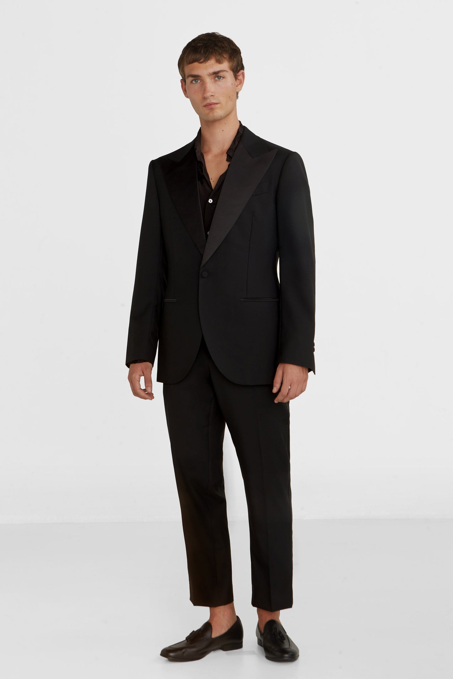 Evening black tuxedo suit , super 120 wool