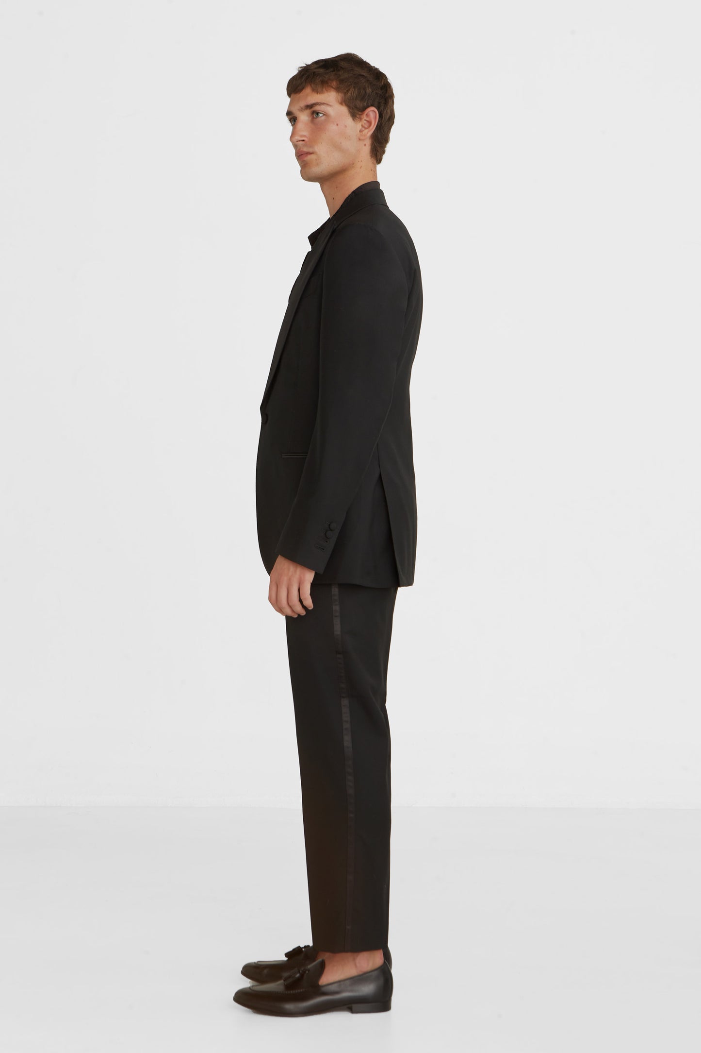 Evening black tuxedo suit , super 120 wool